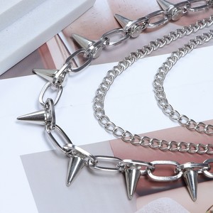 Cadena de cintura estilo Hip Hop Punk con púas metálicas para jeans, cadena corporal de moda para fiestas, aleación de zinc, múltiples bucles, color blanco K - Product Image 4