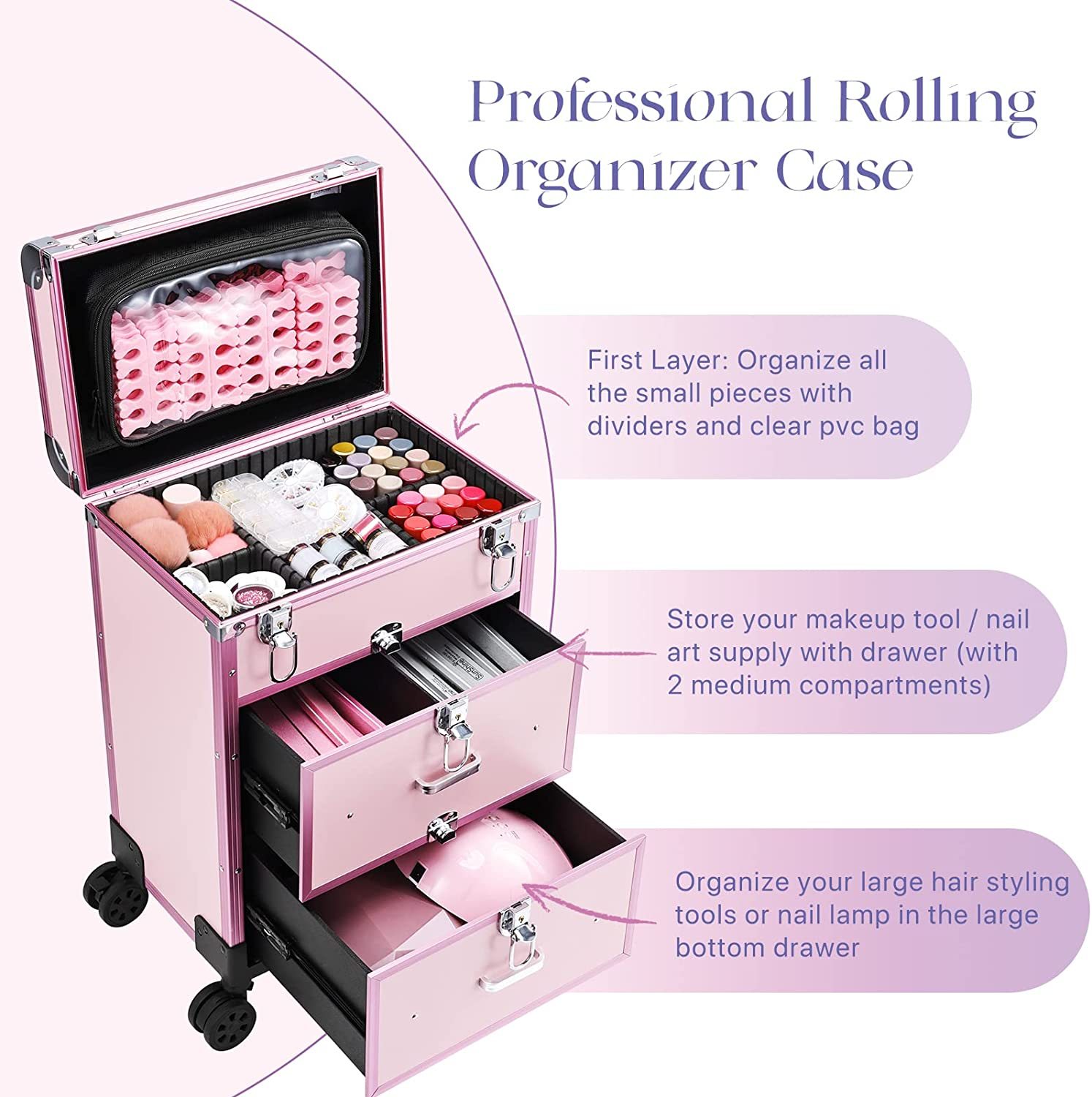 Rollender Make-up Wagen Mit 4 Schubladen - Weißer Aufbewahrungsorganizer Für Kosmetik & Pflege