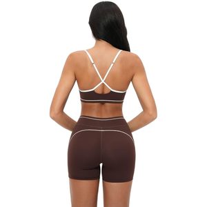 Conjunto Deportivo de Dos Piezas para Mujer, Top Deportivo con Tirantes y Bloques de Color, Shorts de Cintura Alta, Ropa Deportiva para Gimnasio, Yoga, Transpirable, Spandex - Product Image 3