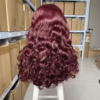 Peluca de Cabello Humano Ondulado Suelto y Elástico con Línea de Cabello Natural, 16A SDD, 22 Pulgadas, 5x5, con Encaje Frontal, Color 99J Marrón con Reflejos