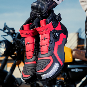 Bottes de moto pour homme en cuir microfibre et PU, embout en acier, imperméables, respirantes, à lacets, style motard - Product Image 3