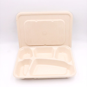 6 Compartment <strong>Disposable</strong> <strong>Plates</strong> Sugarcane Bagasse <strong>Plate</strong> Tray with Lid - Product Image 2