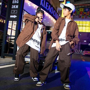 Kids Teen Cool Streetwear Hip Hop Clothing Oversize Brown Jacket Tops Joggers Pants for Girl Boy Jazz <strong>Dance</strong> Costume <strong>Kpop</strong> <strong>Clothes</strong> - Product Image 4
