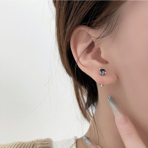 S925 Sterling <b>Silver</b> Crown <b>Stud</b> Earrings Gradient Zircon Minimalist Design Everyday Wear Jewelry - Product Image 4