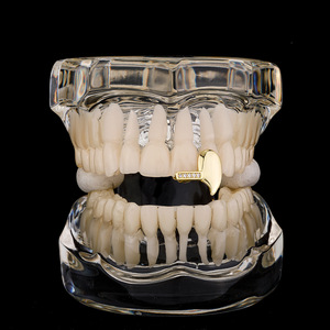 Grilles canines Zircon dentaire préfabriquées plaqué or 2 dents supérieures diamants zircone cubique Premium K9 dents en métal en laiton <span class=keywords><strong>Vampire</strong></span> Grillz - Product Image 6