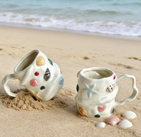 Tasse en céramique Coquillage 250ml 300ml, Tasse à café style nordique, thème plage et océan, Cadeau unique, Mug de bureau gaufré