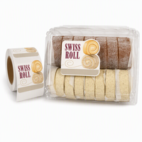 Étiquette personnalisée en vinyle imperméable pour boulangerie, autocollant alimentaire adhésif permanent pour boîte à gâteau roulé (type clamshell)