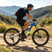 Vélo de montagne élégant à suspension intégrale avec cadre en aluminium bleu-blanc dégradé, freins à disque hydrauliques, 10 vitesses, roues de 27,5 pouces