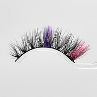 Cils en faux vison de haute qualité de 15 mm, colorés pour Halloween et Noël, décorés de paillettes, vente en gros