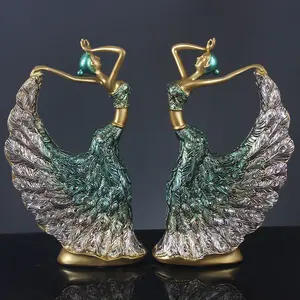 Chinese Style Peacock Dance Girl Model Sculpture Luxury Home Decor Accessories Creative Brass Copper Statue Desk Decor