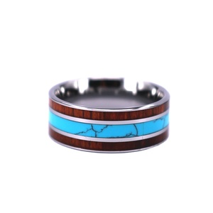 Fascia <span class=keywords><strong>piatta</strong></span> in argento Extra-largo 10mm anello di tungsteno con intarsio turchese tra legno di Koa da uomo <span class=keywords><strong>fede</strong></span> <span class=keywords><strong>nuziale</strong></span> - Product Image 3