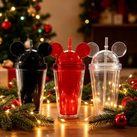 Gobelet en acrylique transparent à double paroi de 16 oz en forme d'oreilles de Mickey, tasse à café en plastique avec paille et couvercle, vente en gros