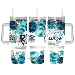 Cadeau personnalisé pour la journée des infirmières <span class=keywords><strong>Tasse</strong></span> à café 40 oz Nurse Life Gobelet de voyage isolé 40 oz Tasses avec poignée et paille - Product Image 5
