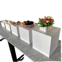 Présentoir de cube en acrylique blanc pour buffet, présentoir de piédestal carré Lucite pour aliments