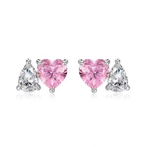Boucles d'oreilles clous pour femme Dylam Charm Jewel, design exquis, argent 925, double pierre en forme de cœur et goutte d'eau, zircone 5A - Product Image 1