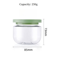 Pot en plastique transparent à large ouverture de 250 ml et 300 ml pour crème, masque capillaire, démaquillant, masque nettoyant, avec couvercle vert
