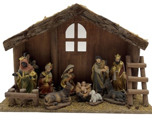Figurines Catholiques En Gros Personnalisé Résine Artisanat Bébé Jésus Marie Joseph Sainte Famille Nativité Ensemble avec Bois Stable - Product Image 2