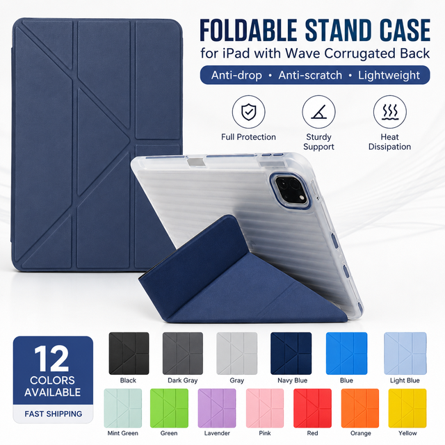 2026 Innovation Wave Texture Origami iPad Case for All Models Air Pro 11 12.9 Air Cushion Shockproof iPad Cover Factory