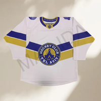 Maillot de hockey sur glace Maillots de hockey Rayures sublimées Patchs en sergé Logo de l'équipe Maillot de hockey Broderie personnalisée Uniforme de hockey sur glace