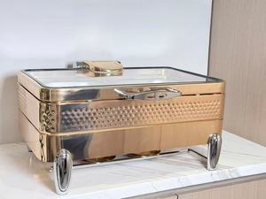 Plats à chafing en acier inoxydable martelé or rose de 6 litres pour la restauration, plats de service pour les fêtes et les grands événements - Product Image 5