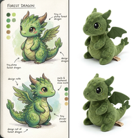Peluche Dragon Vert Ailé, Dinosaure en Peluche, Conception Personnalisée sur Échantillon, OEM ODM, Vente en Gros, Usine