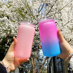 Ready to Ship 16Oz Ombre Jelly Plastic Matte Colored <b>Beer</b> Can for Uv Dtf Wraps With Colorful Pp Lids - Product Image 4