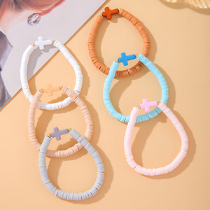 ชุดกำไลข้อมือแฟชั่นรูปกากบาท 6 ชิ้น หลายสี ทำจากดินโพลิเมอร์ยืดหยุ่น สไตล์โบฮีเมียนสำหรับผู้หญิง - Product Image 2