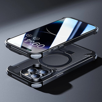 Étui de protection magnétique en métal avec cadre en aluminium et cuir véritable antichoc pour iPhone 15 Pro Max 14 17 16 Coque arrière