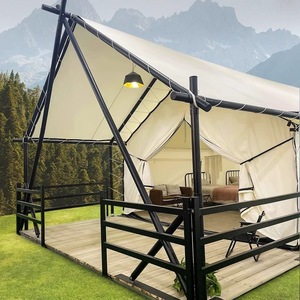 Grande tente lodge avec structure en bois et porte coulissante en verre, tente de glamping de luxe en toile pour hôtel, villa, complexe hôtelier, camping - Product Image 3