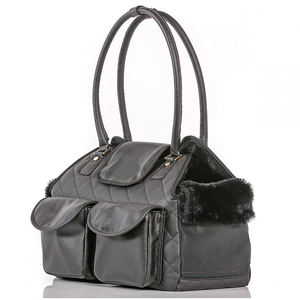 Özel kapitone Vegan Faux deri bayanlar shearlling Tote çanta ile Pet çanta kedi köpek seyahat taşıyıcısı - Product Image 2