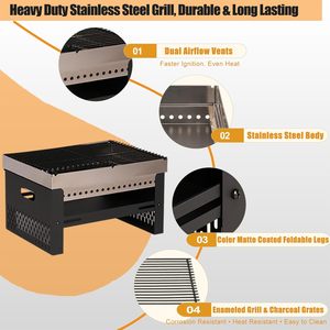 Parrilla Portátil de Carbón para Exteriores, Resistente al Viento, con Encendido Automático |   Soporte Plegable de Hierro para Barbacoa, Ideal para Campamentos y Picnics - Product Image 3