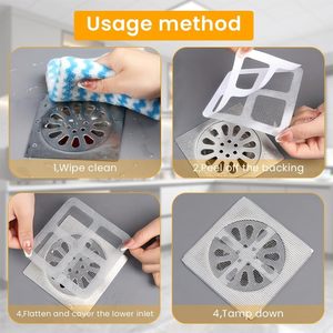 Pegatinas comerciales desechables para filtros de desagüe para cabello y residuos, solución autoadhesiva de protección de desagües para hoteles, suministro OEM y a granel - Product Image 5