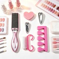 Kit de manucure rose en acier inoxydable, coupe-ongles, brosse à ongles, séparateur d'orteils, ensemble de manucure portable pour la maison et les voyages, coffret cadeau