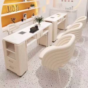 Light Luxury <b>Nail</b> Bar Salon Manicure <b>Table</b> and Chair Set Stainless Steel Wood Marble for Mall Application - Product Image 1