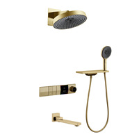 Ensemble de douche encastré en cuivre avec pistolet de douche mural thermostatique intelligent hydroélectrique en or brossé gris