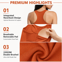 Débardeur de yoga pour femme en gros, 220 GSM, double brossé, col rond, coussinets amovibles, pour entraînement sportif, gym, athlétisme et fitness