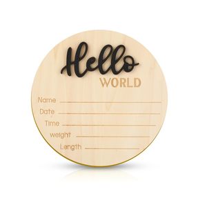 Insegna in Legno 'Hello World' per Neonati, Cartello di Benvenuto, Annuncio Nascita, <span class=keywords><strong>Nome</strong></span> del Bambino - Product Image 4