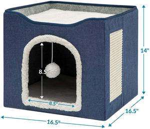 Camas para gatos para interior, cueva para gatos grandes, CASA PARA GATOS con bola esponjosa colgante y almohadilla para rascar, escondite plegable - Product Image 4