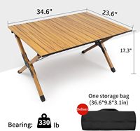 Table de pique-nique pliable en aluminium Whitsunday, portable, enroulable, pour 4 personnes, mobilier d'extérieur pour barbecue, aspect bois, carrée, avec structure en croix