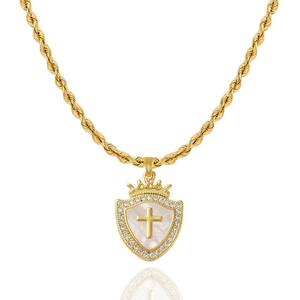 여성을위한 Milskye 귀여운 보석 고급 패션 14k 도금 골드 황동 다이아몬드 방패 신앙 목걸이 - Product Image 1