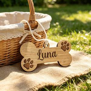 Custom <b>Wooden</b> <b>Dog</b> Tag-Personalized Bone-Shaped Laser Engraved Wall Hanging | Father's Day Cartoon Pet Gift for Pet Lovers - Product Image 2