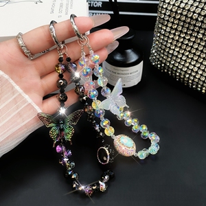 Kristall-Schmetterling Perlen-Handgelenkschlaufen Handy-Anhänger Handgelenkriemen-Halter Handy-Umhängeband Strass-Handyband Schlüsselanhänger - Product Image 6
