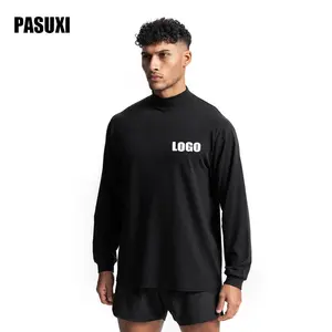 PASUXI 새로운 스포츠 긴 소매 티셔츠 남성 작은 목선 봄 캐주얼 하이 넥 단색 테리 하의 셔츠