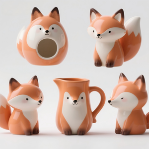 Ensemble de pichets en céramique Fox - Peints à la main en 3D avec tasses, commande en gros personnalisée <span class=keywords><strong>pour</strong></span> la verrerie domestique et l'approvisionnement des magasins <span class=keywords><strong>pour</strong></span> enfants - Product Image 1