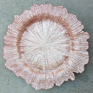 Assiettes de présentation K11 pour mariage, 33 cm (13 pouces), rondes, en verre orange, avec bord festonné bleu, écologiques - Product Image 4