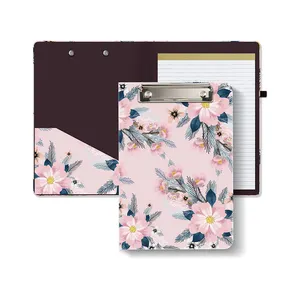 Bán Hot bơm lại lót notepad clipboard màu hồng hoa văn phòng Clip Board với lưu trữ Pocket
