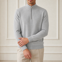 Pull en maille personnalisé pour homme en mélange cachemire et laine, col montant semi-zippé, panneau en suède uni, usine source OEM ODM, marque privée
