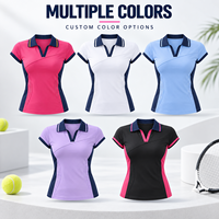 Polo de tennis ODM pour femmes, manches courtes, blocs de couleur, empiècements latéraux en mesh, anti-humidité, coupe ajustée, pour joueuses de tennis