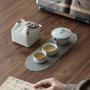 Guanlan Ceramics Portable <b>Tea</b> <b>Set</b> One Teapot Two Cups Traditional Chinese Style Travel Outdoor Use - Product Image 4