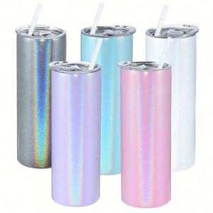 Usa Warehouse Wholesale Bulk Double Wall Vacuum 20Oz Straight Skinny Sublimation <b>Glitter</b> Tumblers With Straw - Product Image 1